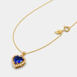 Collier Pendentif Or Jaune 18K - Saphir Bleu Intense 2.21ct & Diamants
