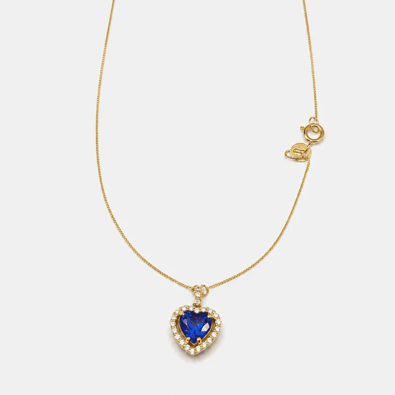 Collier Pendentif Or Jaune 18K - Saphir Bleu Intense 2.21ct & Diamants