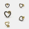 Boucles d'Oreilles Cœur Or Jaune 14K - Saphirs & Diamants - Fabriqué en Italie