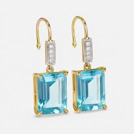 Boucles d'Oreilles Or Jaune 14K - Topaze & Diamants