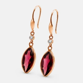 Boucles d'Oreilles Or Jaune 14K - Grenat & Diamants