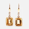 Boucles d'Oreilles Or Jaune 14K - Citrine Solaire & Diamants
