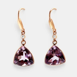 Boucles d'Oreilles Or Jaune 14K - Améthyste Violette & Diamants