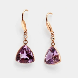 Boucles d'Oreilles Or Jaune 14K - Améthyste Violette & Diamants