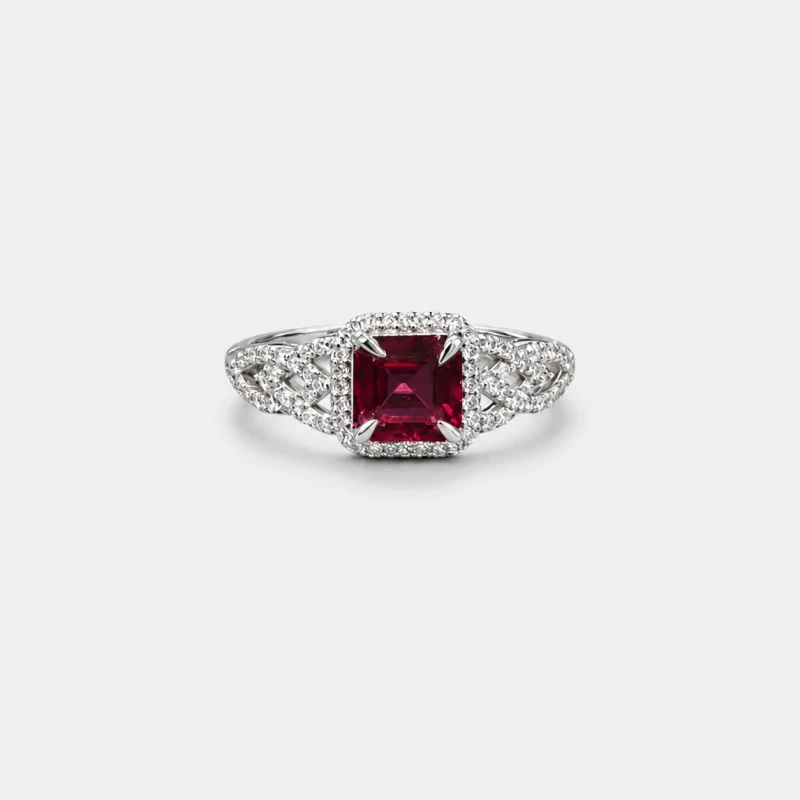 Bague en Platine 950 - Rubellite Naturelle 1.15ct & Diamants - Certifiée HRD