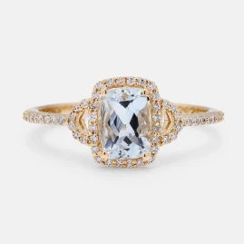 Bague Or Jaune 14K - Aigue-Marine Naturelle 0.92ct & Diamants - Certifiée HRD