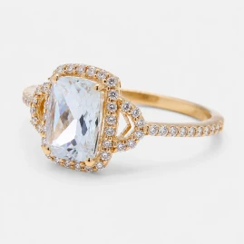Bague Or Jaune 14K - Aigue-Marine Naturelle 0.92ct & Diamants - Certifiée HRD
