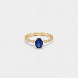 Bague Or Jaune 14K - Saphir Taille Poire 0.70ct & Diamants
