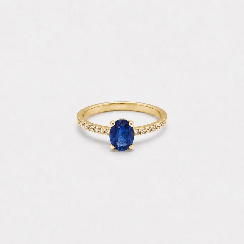 Bague Or Jaune 14K - Saphir Taille Poire 0.70ct & Diamants