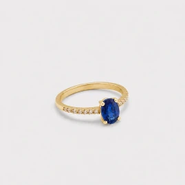 Bague Or Jaune 14K - Saphir Taille Poire 0.70ct & Diamants
