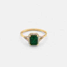 Bague en Or Jaune 14K - 1.40ct - Émeraude & Diamants