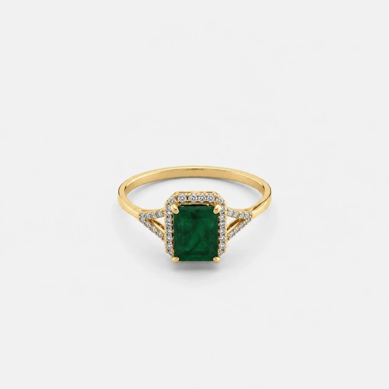 Bague en Or Jaune 14K - 1.40ct - Émeraude & Diamants
