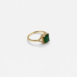 Bague en Or Jaune 14K - 1.40ct - Émeraude & Diamants
