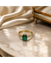 Bague Or Jaune 14K - Émeraude Naturelle 1.93ct Coupe Émeraude & Diamants