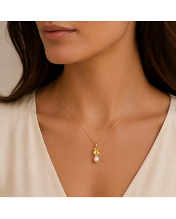 Collier Or Jaune 14K - Citrine Taille Coussin 2.71ct & Perle d'Eau Douce