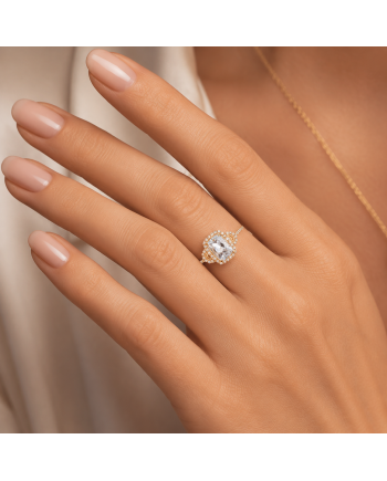 Bague Or Jaune 14K - Aigue-Marine Naturelle 0.92ct & Diamants - Certifiée HRD