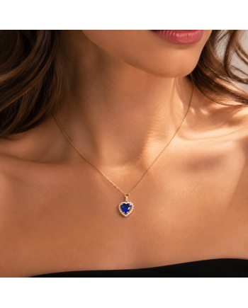 Collier Pendentif Or Jaune 18K - Saphir Bleu Intense 2.21ct & Diamants