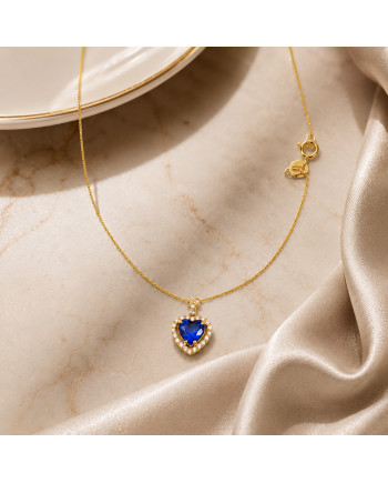 Collier Pendentif Or Jaune 18K - Saphir Bleu Intense 2.21ct & Diamants