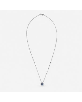 Collier Pendentif Or Blanc 14K - Saphir Bleu & Diamants