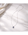 Collier Pendentif Or Blanc 14K - Saphir Bleu & Diamants