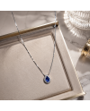Collier Pendentif Or Blanc 14K - Saphir Bleu & Diamants