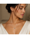 Collier Pendentif Or Blanc 14K - Saphir Bleu & Diamants