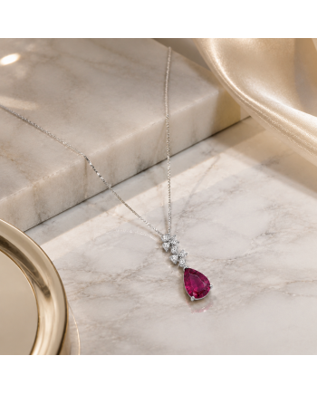 Collier Pendentif Or Jaune 14K - Rubélite Rose 1.11ct & Diamants - Certifié IGI