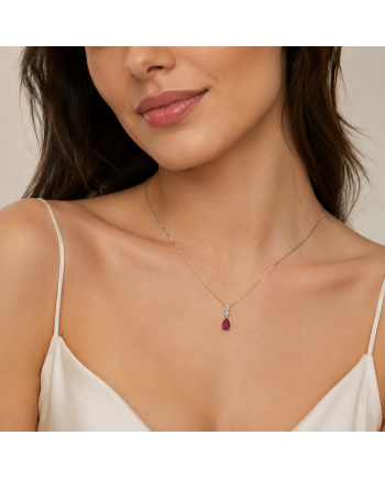 Collier Pendentif Or Jaune 14K - Rubélite Rose 1.11ct & Diamants - Certifié IGI