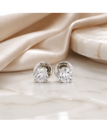 Boucles d'Oreilles Or Blanc 18K - Diamants Naturels 1.03ct F-G - Certifiées HRD