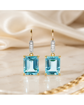 Boucles d'Oreilles Or Jaune 14K - Topaze & Diamants