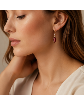 Boucles d'Oreilles Or Jaune 14K - Grenat & Diamants