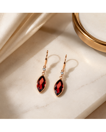 Boucles d'Oreilles Or Jaune 14K - Grenat & Diamants