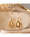 Boucles d'Oreilles Or Jaune 14K - Citrine Solaire & Diamants