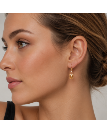 Boucles d'Oreilles Or Jaune 14K - Citrine Solaire & Diamants