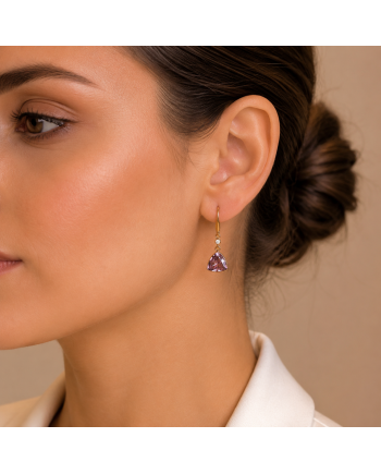 Boucles d'Oreilles Or Jaune 14K - Améthyste Violette & Diamants