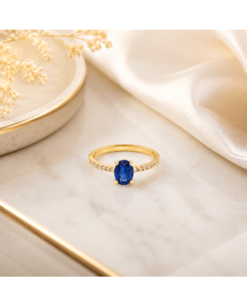 Bague Or Jaune 14K - Saphir Taille Poire 0.70ct & Diamants