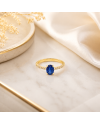 Bague Or Jaune 14K - Saphir Taille Poire 0.70ct & Diamants