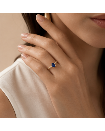 Bague Or Jaune 14K - Saphir Taille Poire 0.70ct & Diamants