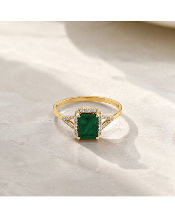 Bague en Or Jaune 14K - 1.40ct - Émeraude & Diamants