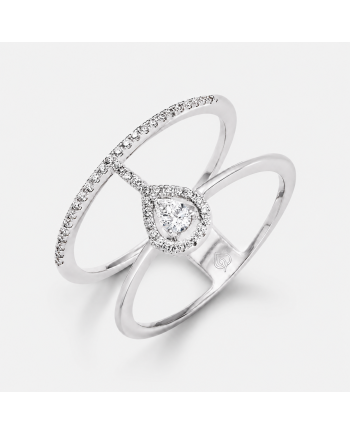 Bague Croisée Diamant  Poire & Halo Or 18K | Orelyna