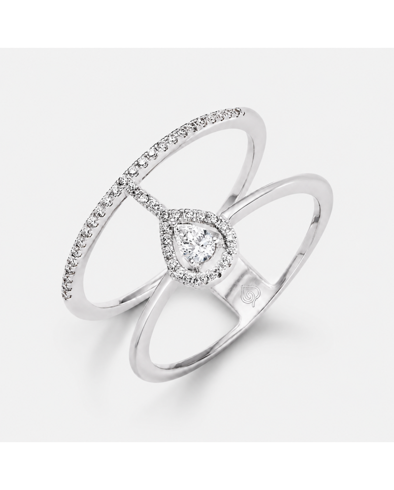 Bague Croisée Diamant  Poire & Halo Or 18K | Orelyna