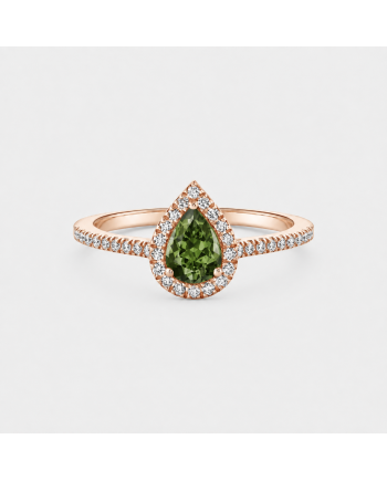 Bague Pierre Verte Poire &  Diamants Or 18K | Orelyna