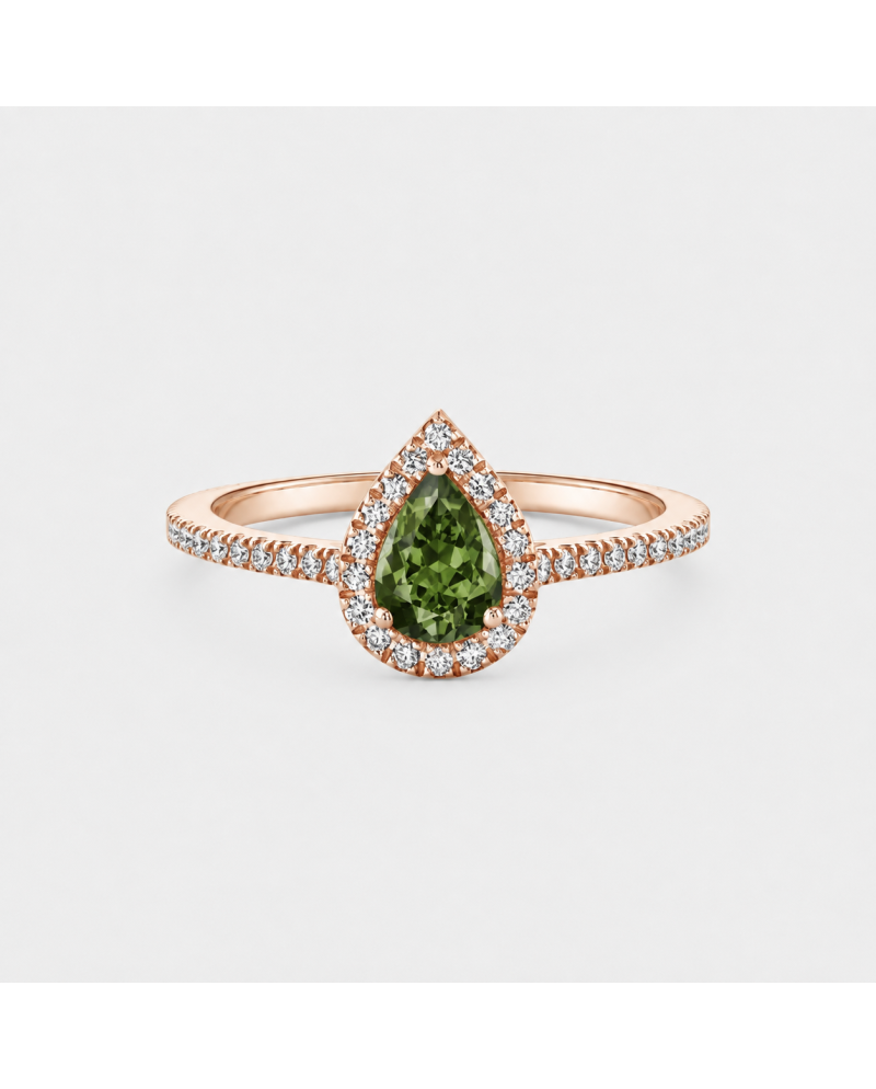 Bague Pierre Verte Poire &  Diamants Or 18K | Orelyna