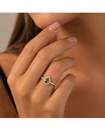 Bague Pierre Verte Poire &  Diamants Or 18K | Orelyna
