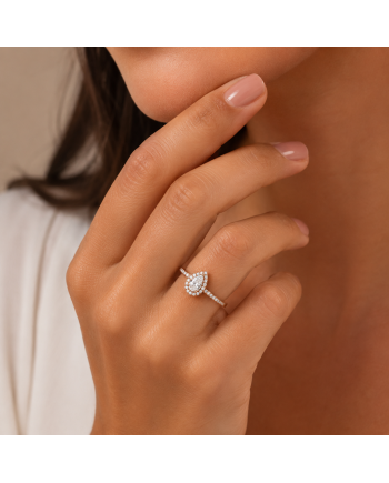 Bague Diamant Poire Halo &  Pavée Or 18K | Orelyna