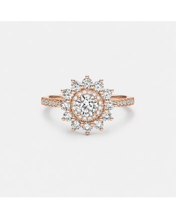 Bague Diamant Rond  Double Halo Floral – Or 18K