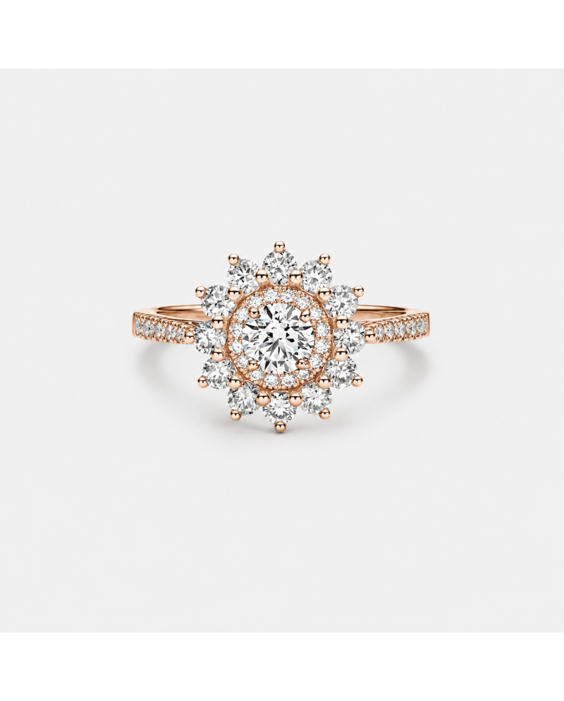 Bague Diamant Rond  Double Halo Floral – Or 18K