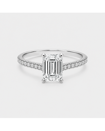 Bague Diamant Taille Émeraude  Pavée Or 18K | Orelyna