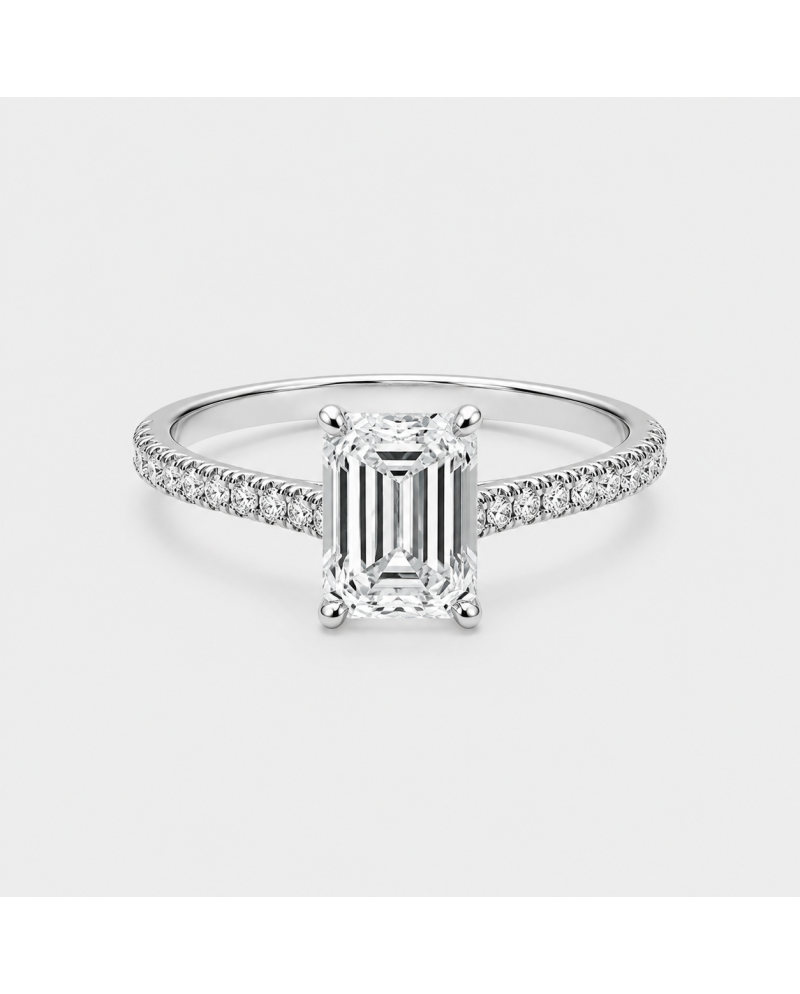 Bague Diamant Taille Émeraude  Pavée Or 18K | Orelyna