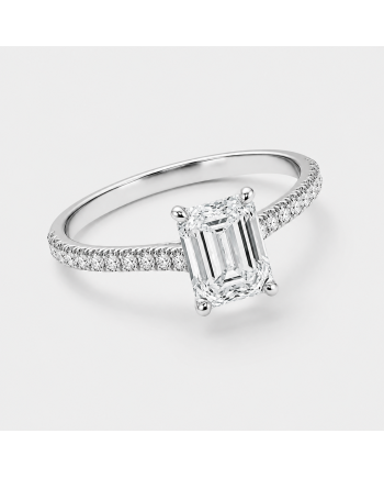 Bague Diamant Taille Émeraude  Pavée Or 18K | Orelyna